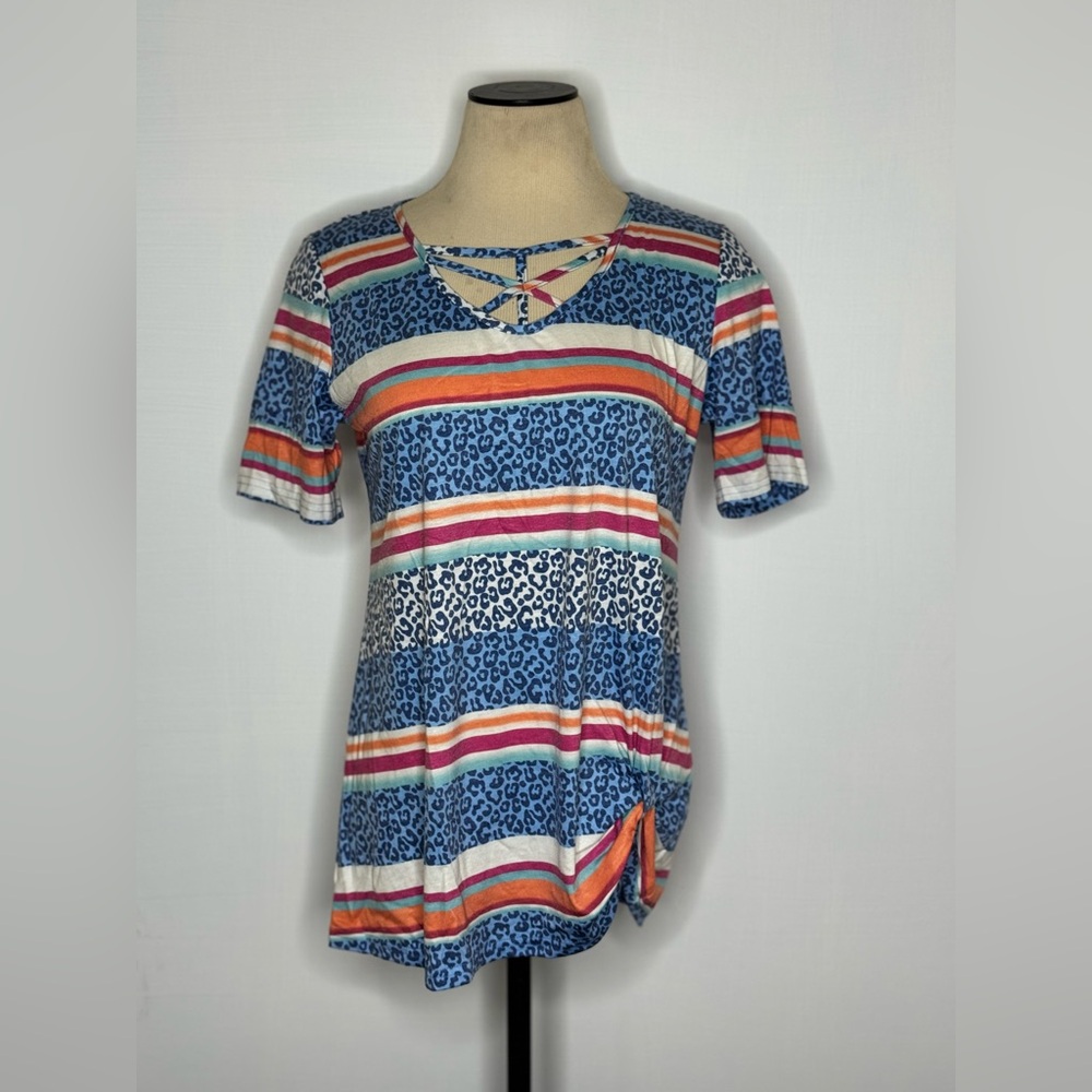 Multicolor Striped and Leopard Print Women's Top